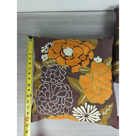 Pier 1 Throw Pillows 3D Embroidered Appliqué Floral Boho Chic Set of 2 - Picture 4 of 6